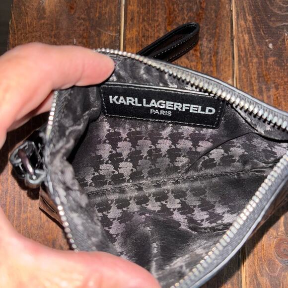 Karl Lagerfeld Black Embossed wristlet like new - Picture 5 of 7